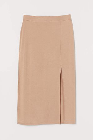 Jersey Skirt with Slit - Beige