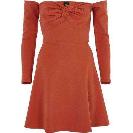 orange bardot sleeve dress