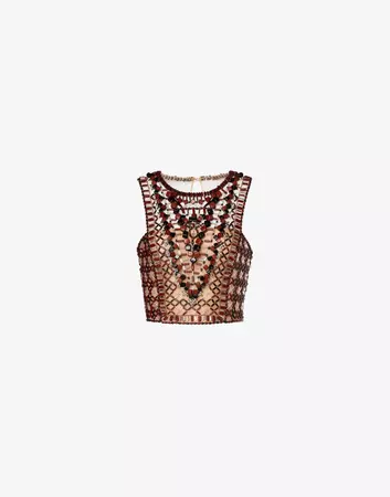 Embroidered tulle crop top with beads | Alberta Ferretti Official Store