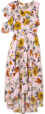 One-shoulder Floral-print Crepe Midi Dress - Pink