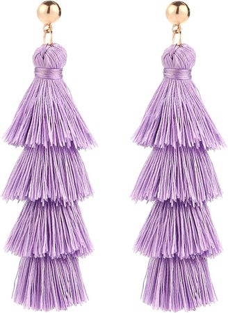 Amazon.com: BaubleStar Fashion Gold Tassel Dangle Earrings Layered Long Bonita Tiered Lavender Purple Thread Tassel Drop Statement Jewelry for Women Girls: Clothing, Shoes & Jewelry