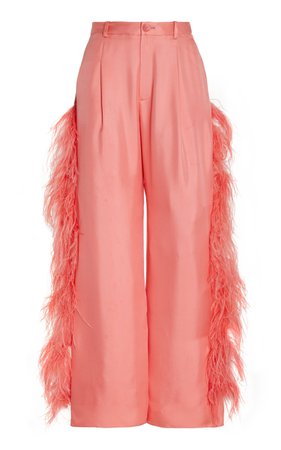 Feather-Trimmed Pleated Silk Pants By Lapointe | Moda Operandi