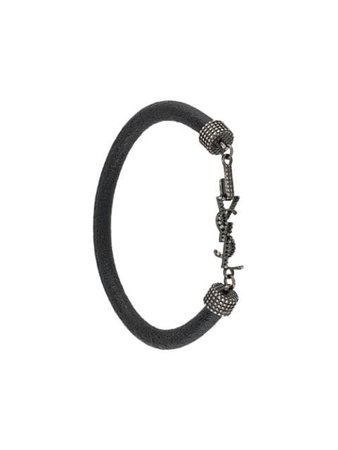 Saint Laurent Crystal-Embellished Logo Bracelet 6073190UZ0D Black | Farfetch