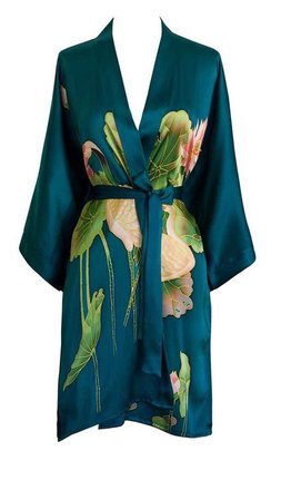lagoon blue floral kimono dress
