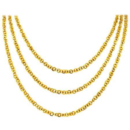 Victorian 14 Karat Yellow Gold Long Chain Link Necklace For Sale at 1stdibs