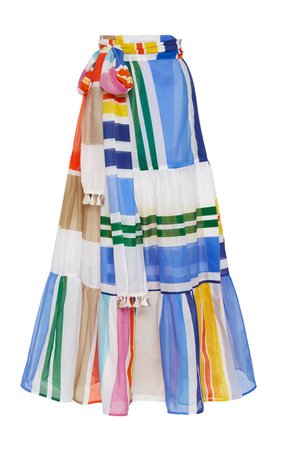 Binasco Belted Printed Cotton Tiered Maxi Skirt by Silvia Tcherassi | Moda Operandi