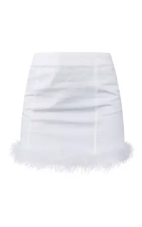 White Feather Trim Denim Mini Skirt | Denim | PrettyLittleThing USA