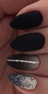 Matte Black w/ Silver Glitter Detail Nails