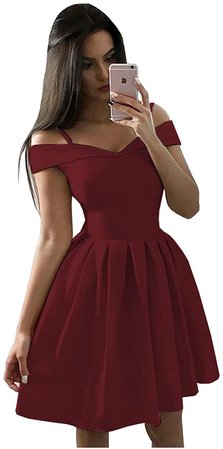 Amazon.com: Ufashion Women's Off The Shoulder Satin Homecoming Dresses Short Prom Gown with Pockets Size12 Burgundy : Clothing, Shoes & Jewelry