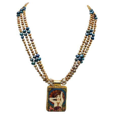 A.Jeschel Fine handpainted Russian enamel necklace For Sale at 1stDibs