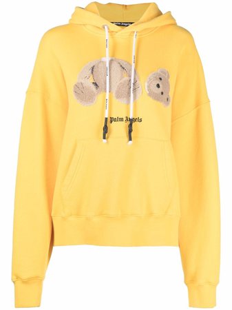 Shop yellow Palm Angels Teddy Bear logo hoodie with Express Delivery - Farfetch
