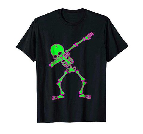 Dabbing Skeleton Shirt Kids, Bones, Halloween, Green Pink: Clothing
