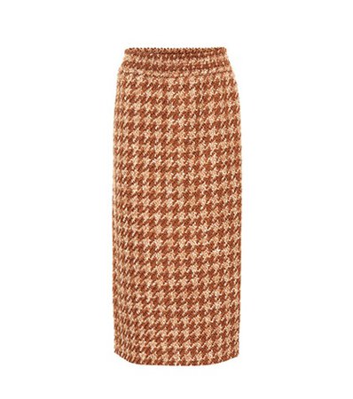 Houndstooth wool-blend tweed skirt