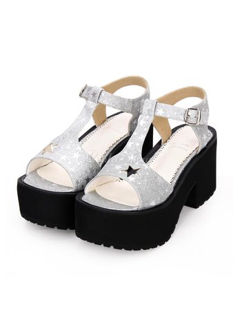 Gothic Lolita Sandals Starlet Cut Out T Strap Platform High Heel Lolita Footwear - Lolitashow.com