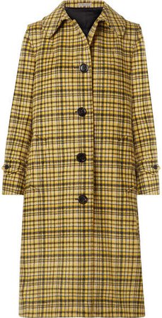 Checked Brushed-wool Coat - Yellow