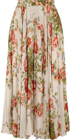 Gucci for Pleated Floral-print Silk Midi Skirt - Ecru