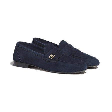 Suede Calfskin Navy Blue Loafers | CHANEL
