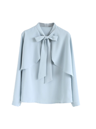 pastel blue bowknot cape sleeve top blouse