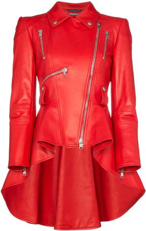 red ruffle leather jacket