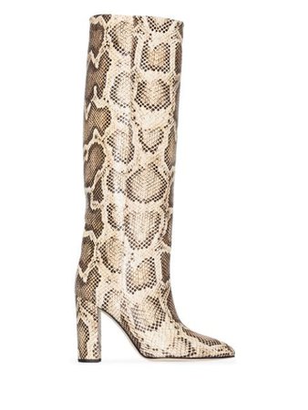 Brown & white Paris Texas 100mm python-print leather boots - Farfetch