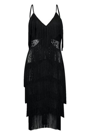 All Over Tassle Sheer Lace Midi Dress | Boohoo black