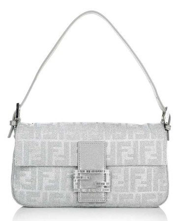 FENDI Silver Monogram Shoulder Handbag