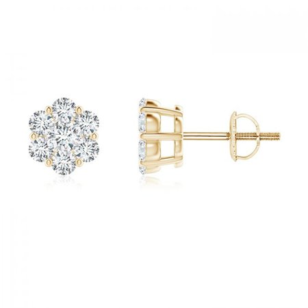 Pressure-Set Diamond Cluster Stud Earrings | Angara