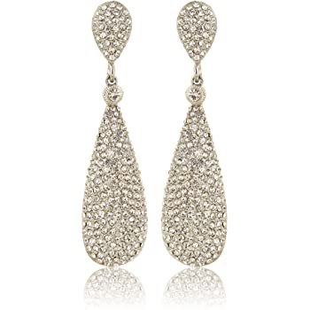 Amazon.com: Moonstruck Costume Jewelry Chandelier Diamond Studded Metal Drop and Dangle Earrings for Women (Silver): Jewelry