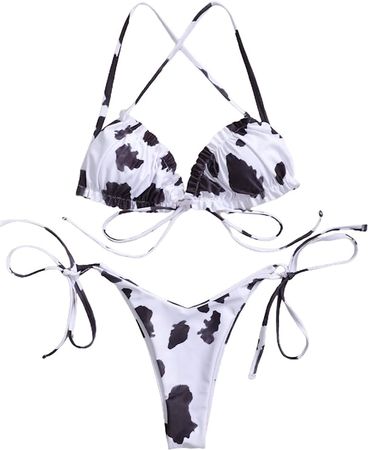 Amazon.com: Remidoo Women's Cow Print Ruffle High Waist Tie Thong Bikini Set Two Piece Swimsuit White Leopard Medium : Clothing, Shoes & Jewelry