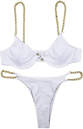 Amazon.com: AIBEARTY Women's Sexy Metal Chain Strap Bikini Set 2 Piece Swimsuit Bathing Suit White: Clothing
