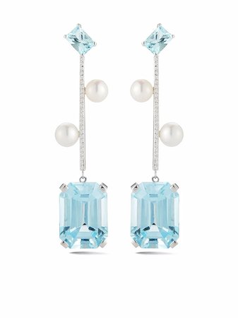 Mateo 14kt White Gold aquamarine, Blue Topaz And Pearl Statement Earrings - Farfetch