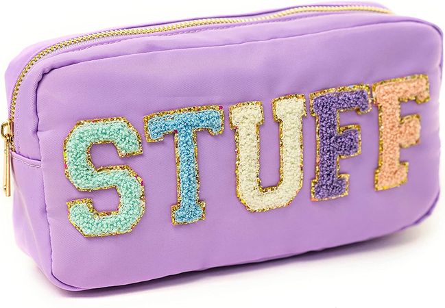 Amazon.com: Chenille letter stuff bag, Nylon Cosmetic Bag, Preppy makeup bag, Preppy patch bag, Cosmetic pouch for women, Purple : Beauty & Personal Care