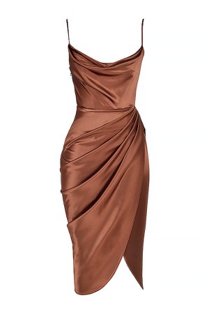 Clothing : Midi Dresses : 'Reva' Toffee Satin Balcony Corset Dress
