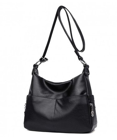 Leather Purse Shoulder Bag Hobo Style Handbags for Ladies - Black