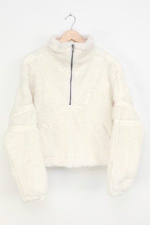 Free People Nantucket Fleece - Ivory Pullover - Faux Fur Top - Lulus