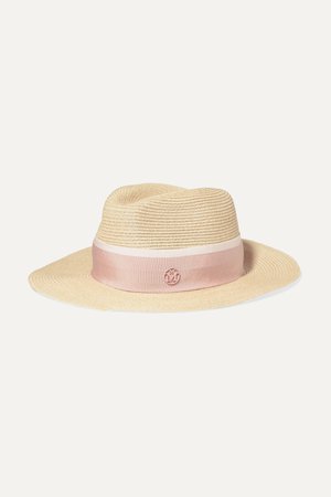 Pink Henrietta grosgrain-trimmed straw hat | Maison Michel | NET-A-PORTER