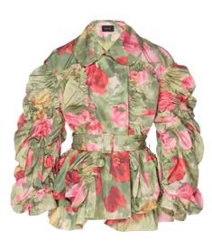 Belted Ruched Watercolor Taffeta Jacket