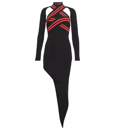 Ribbed Knit Jersey Midi Dress in Black - David Koma | Mytheresa
