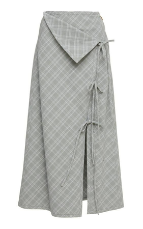 light grey checked tie midi skirt