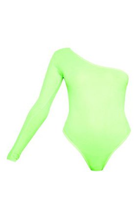 Neon Lime Stretch One Shoulder Bodysuit | PrettyLittleThing