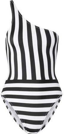 Mio One-shoulder Striped Swimsuit - Black