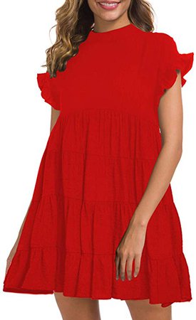 MIHOLL Women's Casual Summer Ruffle Babydoll Loose Mini Dress at Amazon Women’s Clothing store