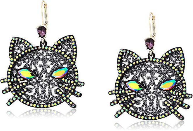 Betsey Johnson "Betsey's Dark Magic" Cat Drop Earrings, Black, One Size: Clothing