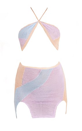 Baby Blue Fine Knit Swirl Mini Skirt & Bralet | PrettyLittleThing USA