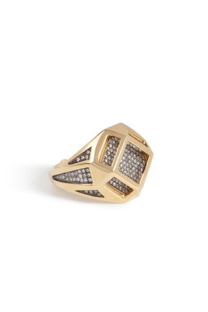 18kt Gold Cube Cage Ring with Diamonds Gr. 6