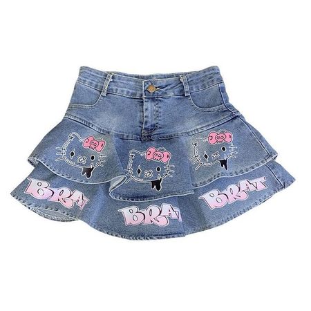 Pleated Denim Hello Kitty Mini Skirt