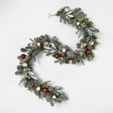6' Unlit Blue Green Mix Greenery Artificial Pine Christmas Garland With Gold, Blush & Burgundy Ornaments - Wondershop™ : Target