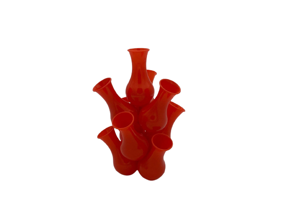 Space age Vase - 70s plastic decor - orange modular vase trio