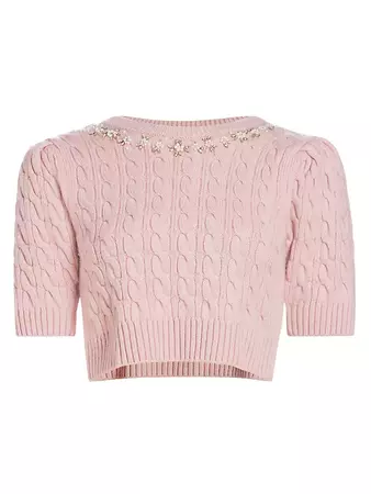Shop LoveShackFancy Chapelle Wool Cropped Sweater | Saks Fifth Avenue
