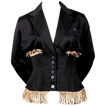 Azzedine Alaïa black cotton corset runway jacket with rope detail, 1988 For Sale at 1stdibs